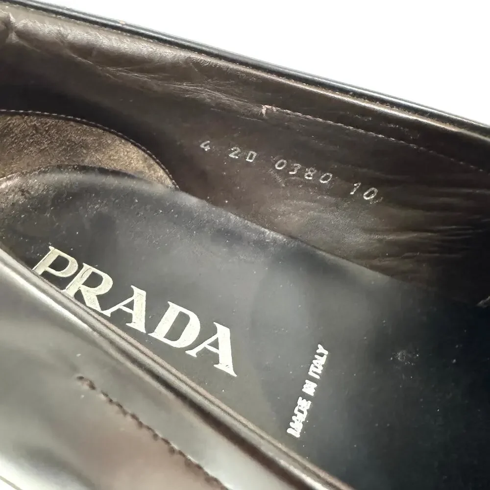 PRADA Black Leather Rubber Sole Loafer 10 Slip On Patent Sneaker Dress Shoe